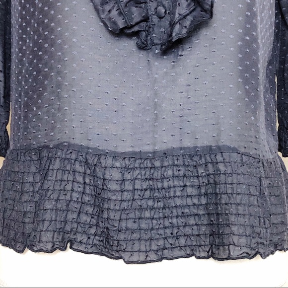 ANTHRO MOON COLLECTION Navy Silk Ruffle Blouse Sm - Picture 6 of 15
